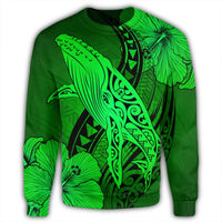 Hawaiian Map Whale Swim Hibiscus Polynesian Sweatshirt - Green - AH - Polynesian Pride