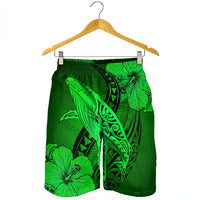Hawaiian Map Whale Swim Hibiscus Polynesian Men's Shorts - Green - AH - Polynesian Pride
