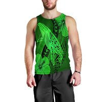 Hawaiian Map Whale Swim Hibiscus Polynesian Tank Top - Green - AH Black - Polynesian Pride
