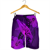Hawaiian Map Whale Swim Hibiscus Polynesian Men's Shorts - Purple - AH - Polynesian Pride