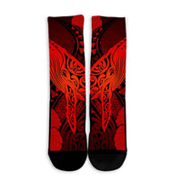 Hawaiian Map Whale Swim Hibiscus Polynesian Crew Socks - Red - AH - Polynesian Pride