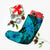 Hawaiian Map Whale Swim Hibiscus Polynesian Christmas Stocking - Turquoise - AH - Polynesian Pride