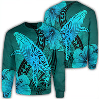 Hawaiian Map Whale Swim Hibiscus Polynesian Sweatshirt - Turquoise - AH Unisex Black - Polynesian Pride
