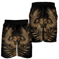 Hawaiian Owl Hibiscus Plumeria Polynesian Men's Shorts - Gold - AH - Polynesian Pride
