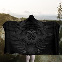 Hawaiian Owl Hibiscus Plumeria Polynesian Hooded Blanket - Gray - AH - Polynesian Pride