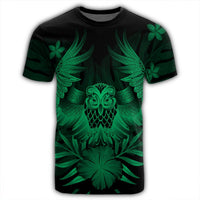 Hawaiian Owl Hibiscus Plumeria Polynesian T Shirt Green AH - Polynesian Pride