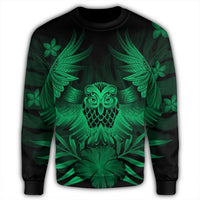 Hawaiian Owl Hibiscus Plumeria Polynesian Sweatshirt - Green - AH - Polynesian Pride