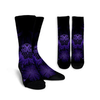 Hawaiian Owl Hibiscus Plumeria Polynesian Crew Socks - Purple - AH Crew Socks White - Polynesian Pride