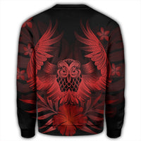 Hawaiian Owl Hibiscus Plumeria Polynesian Sweatshirt - Red - AH - Polynesian Pride