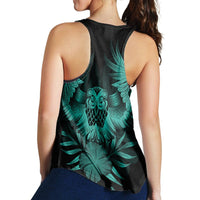 Hawaiian Owl Hibiscus Plumeria Polynesian Racerback Tank - Turquoise - AH - Polynesian Pride