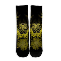 Hawaiian Owl Hibiscus Plumeria Polynesian Crew Socks - Yellow - AH - Polynesian Pride