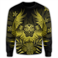Hawaiian Owl Hibiscus Plumeria Polynesian Sweatshirt - Yellow - AH - Polynesian Pride