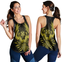 Hawaiian Owl Hibiscus Plumeria Polynesian Racerback Tank - Yellow - AH Black - Polynesian Pride