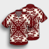 Hawaiian Palm Tree Quilt Tradition Red Hawaiian Shirt - AH - Polynesian Pride