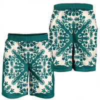Hawaiian Palm Tree Quilt Tradition Turquoise Men's Shorts - AH - Polynesian Pride
