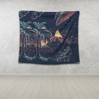 Hawaiian Palm Tree Volcano Night On The Land Tapestry - AH - Polynesian Pride