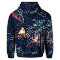 Hawaiian Palm Tree Volcano Night On The Land Zip Hoodie - Polynesian Pride