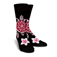 Hawaiian Pinky Turtle Plumeria Crew Socks AH - Polynesian Pride