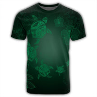 Hawaiian Plumeria Hibiscus Turtle Under Sea Polynesian T Shirt Green AH - Polynesian Pride