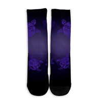 Hawaiian Plumeria Hibiscus Turtle Under Sea Polynesian Crew Socks Purple AH - Polynesian Pride