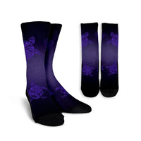 Hawaiian Plumeria Hibiscus Turtle Under Sea Polynesian Crew Socks Purple AH Crew Socks White - Polynesian Pride