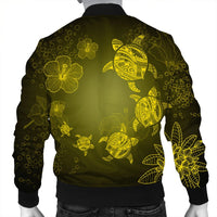 Hawaiian Plumeria Hibiscus Turtle Under Sea Polynesian Bomber Jacket Yellow AH - Polynesian Pride