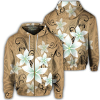 Hawaiian Plumeria Polynesian Zip Hoodie Gold Unisex Art - Polynesian Pride