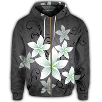 Hawaiian Plumeria Polynesian Zip Hoodie Gray - Polynesian Pride