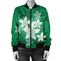 Hawaiian Plumeria Polynesian Bomber Jacket - Green - AH - Polynesian Pride