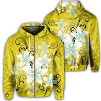 Hawaiian Plumeria Polynesian Zip Hoodie Yellow Unisex Art - Polynesian Pride