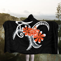 Hawaiian Plumeria Polynesian Orange Hooded Blanket - AH - Polynesian Pride