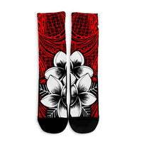 Hawaiian Plumeria Tribal Polynesian Crew Socks Red AH - Polynesian Pride