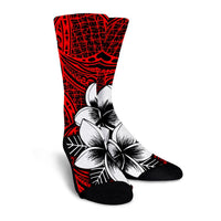 Hawaiian Plumeria Tribal Polynesian Crew Socks Red AH - Polynesian Pride