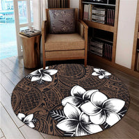 Hawaiian Plumeria Tribe Brown Polynesian Round Carpet AH - Polynesian Pride