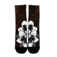 Hawaiian Plumeria Tribe Brown Polynesian Crew Socks AH - Polynesian Pride