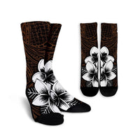 Hawaiian Plumeria Tribe Brown Polynesian Crew Socks AH Crew Socks White - Polynesian Pride