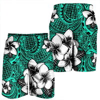 Hawaiian Plumeria Tribe Turquoise Polynesian Men's Shorts AH - Polynesian Pride