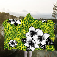 Hawaiian Plumeria Tribe Yellow Green Polynesian Hooded Blanket AH - Polynesian Pride