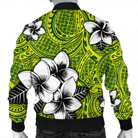Hawaiian Plumeria Tribe Yellow Green Polynesian Bomber Jacket AH - Polynesian Pride