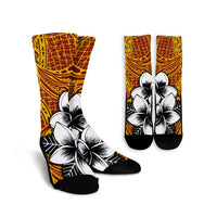 Hawaiian Plumeria Tribe Yellow Red Polynesian Crew Socks AH Crew Socks White - Polynesian Pride