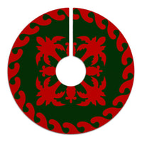 Hawaiian Quilt Pattern Coconut Lovely Tree Skirt - Red Green - AH - Polynesian Pride