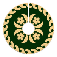 Hawaiian Quilt Pattern Flower Tree Skirt - Green Beige - AH - Polynesian Pride