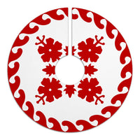 Hawaiian Quilt Pattern Hibiscus Nice Tree Skirt - Red White - AH - Polynesian Pride