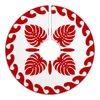 Hawaiian Quilt Pattern Monstera Symbol Polynesian Tree Skirt - Red White - AH - Polynesian Pride