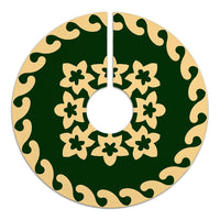 Hawaiian Quilt Pattern Plumeria Nice Tree Skirt - Green Beige - AH - Polynesian Pride