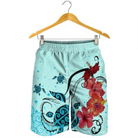 Hawaiian Sea Turtle Hibiscus Brilliant Polynesian Men's Shorts - AH - Polynesian Pride