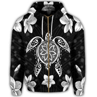 Hawaiian Silver Turtle Plumeria Zip Hoodie - Polynesian Pride