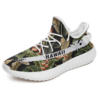 Hawaiian Sneakers YZ Tropical Floral Vintage Strelitzia Flower Banana Leaves White - Polynesian Pride