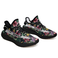 Hawaiian Sneakers YZ Tropical Flowers Palm And Leaves Black - Polynesian Pride