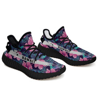 Hawaiian Sneakers YZ Tropical Flowers With Hummingbirds Palm Leaves Black - Polynesian Pride
